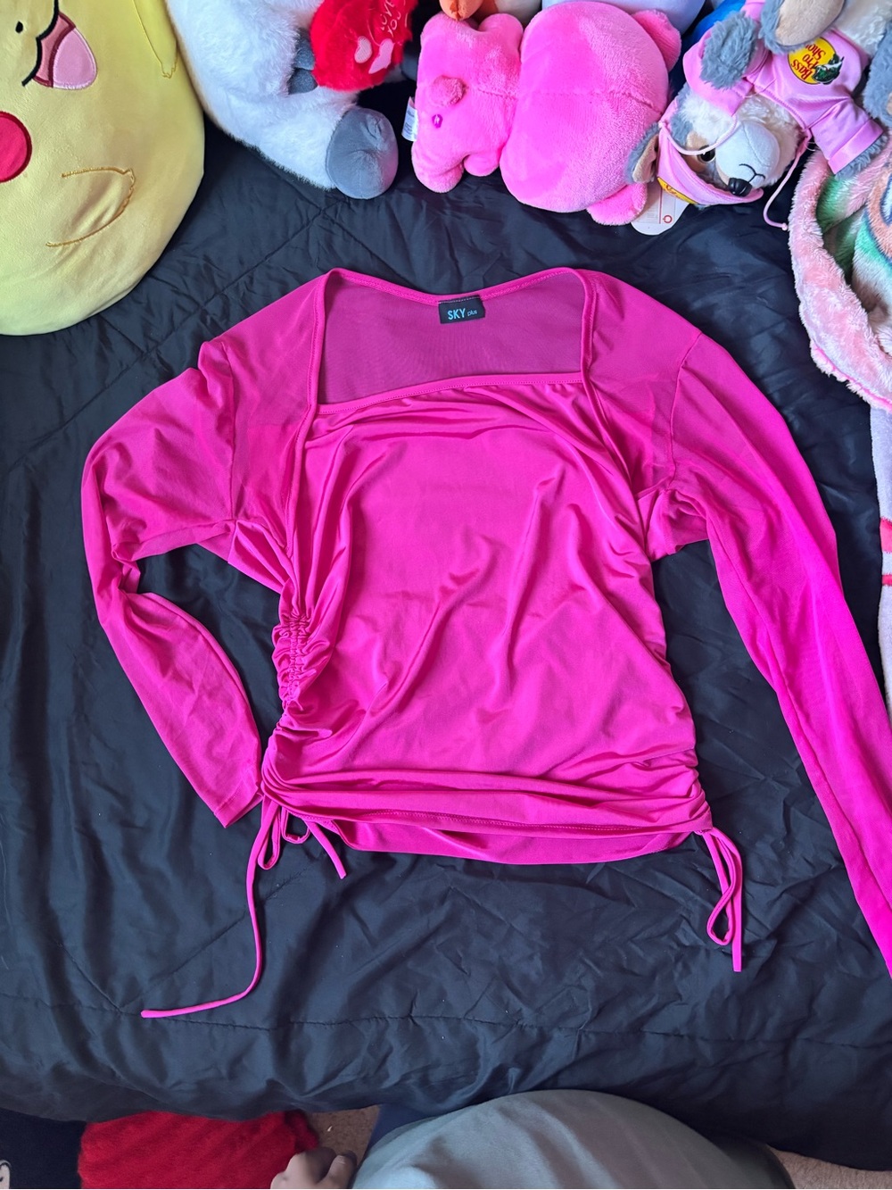 Sky Bright Pink Long Sleeve Ruched Side Top